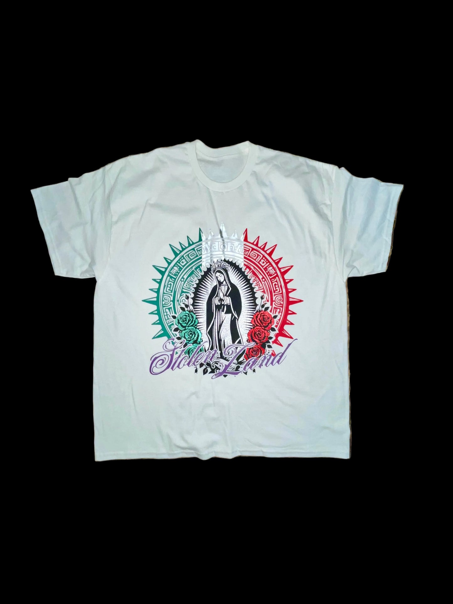 Stolen land Virgin Mary Aztec calendar T-shirt